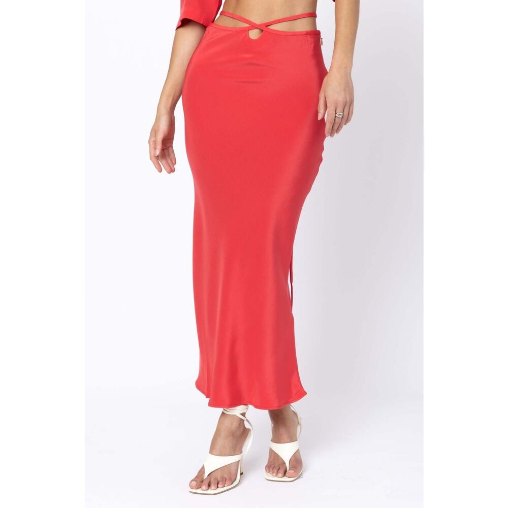 Christopher Esber Red Maxi Skirt with Low Waist Cutout